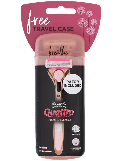 Женский станок для бритья Wilkinson Quattro For Woman Rosegold + дорожный футляр - фото 2