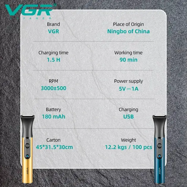 Тример чоловічий акумуляторний VGR V-626 2в1 Золотий (V-626) - фото 6 Тример чоловічий акумуляторний VGR V-626 2в1 Золотий (V-626) - фото 6