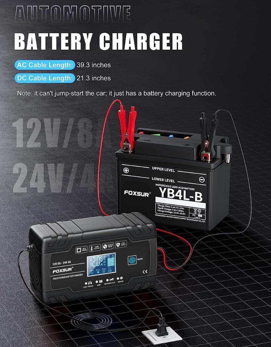 Зарядное устройство Foxsur 12V 8A/24V 4A для легковых и грузовых авто с функцией восстановления АКБ - фото 5