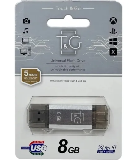 Флешка T&G 009 Star USB-A/Type-C 8Gb Silver