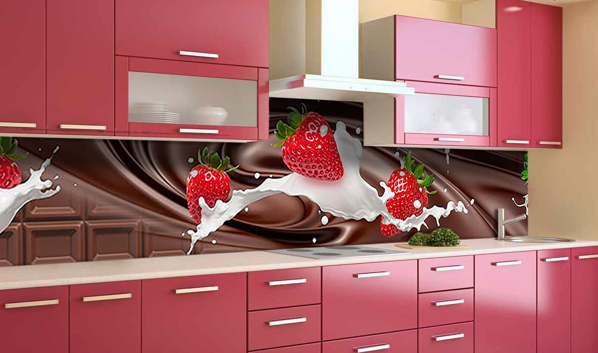 Кухонный фартук Клубника и шоколад из самоклеящейся виниловой пленки 65х250 см Коричневый