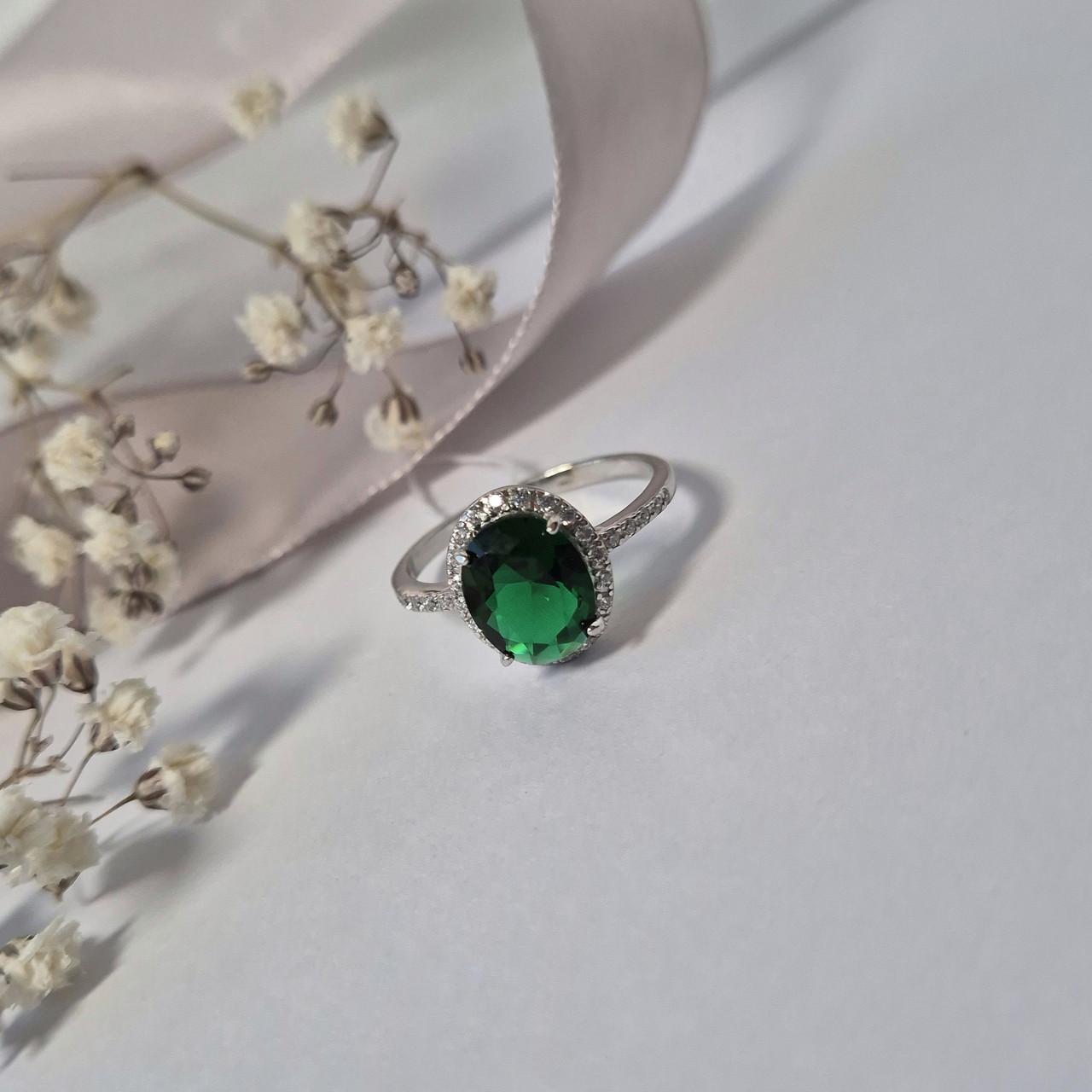 Срібна каблучка з зеленим каменем р. 18 925 проби родоване 2,43 г (81044з) - фото 5 Срібна каблучка з зеленим каменем р. 18 925 проби родоване 2,43 г (81044з) - фото 5