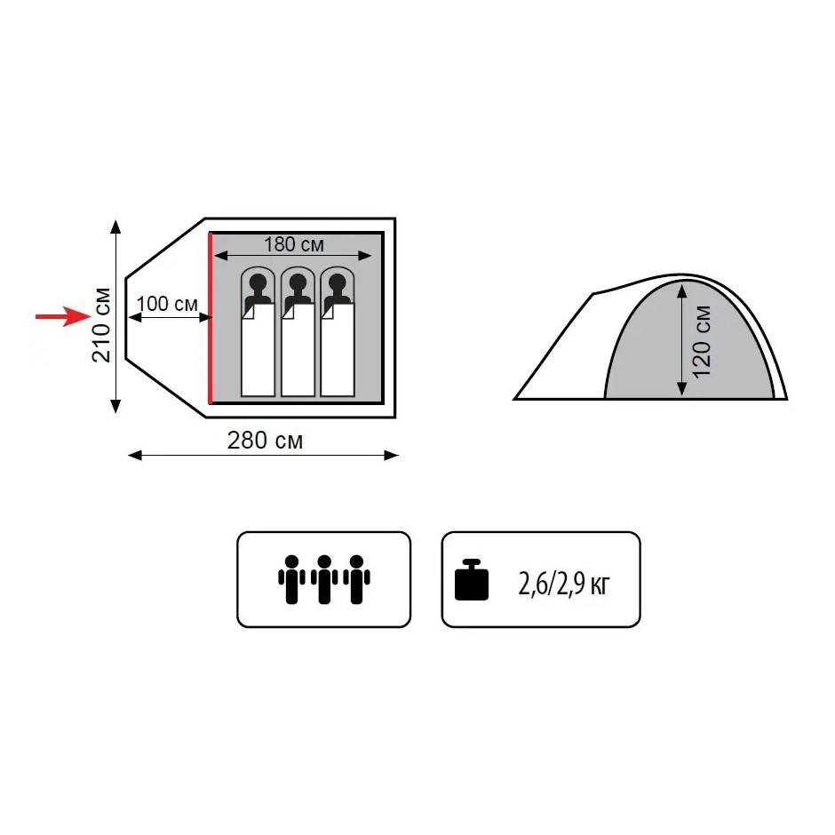 Палатка туристическая Totem Indi TTT-018 трехместная с тамбуром (iz12928) - фото 2