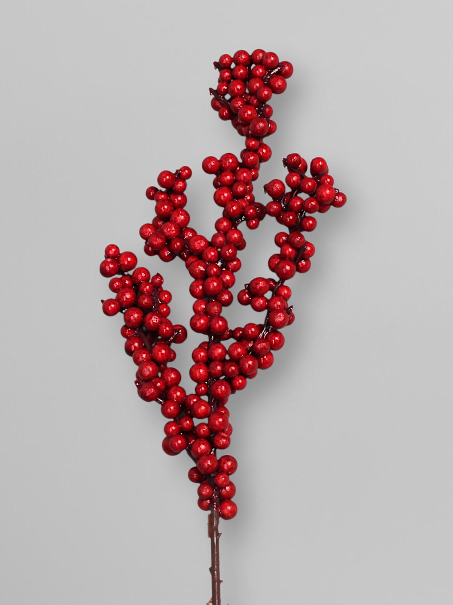 Ветка с искусственными ягодами илекса 30 см Красный (Р03130)