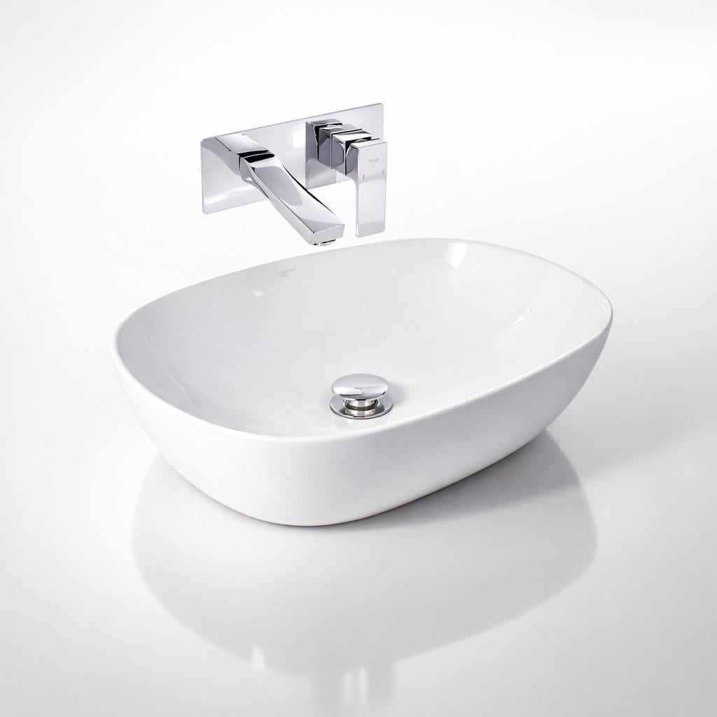 Комплект для ванной Qtap Aquarius 470×380 White накладная раковина/смеситель скрытого монтажа Gemini Chrome/донный клапан/сифон