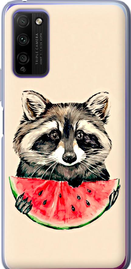 Чехол на Huawei Honor 30 Lite Енотик с арбузом (4605u-2074-42517)