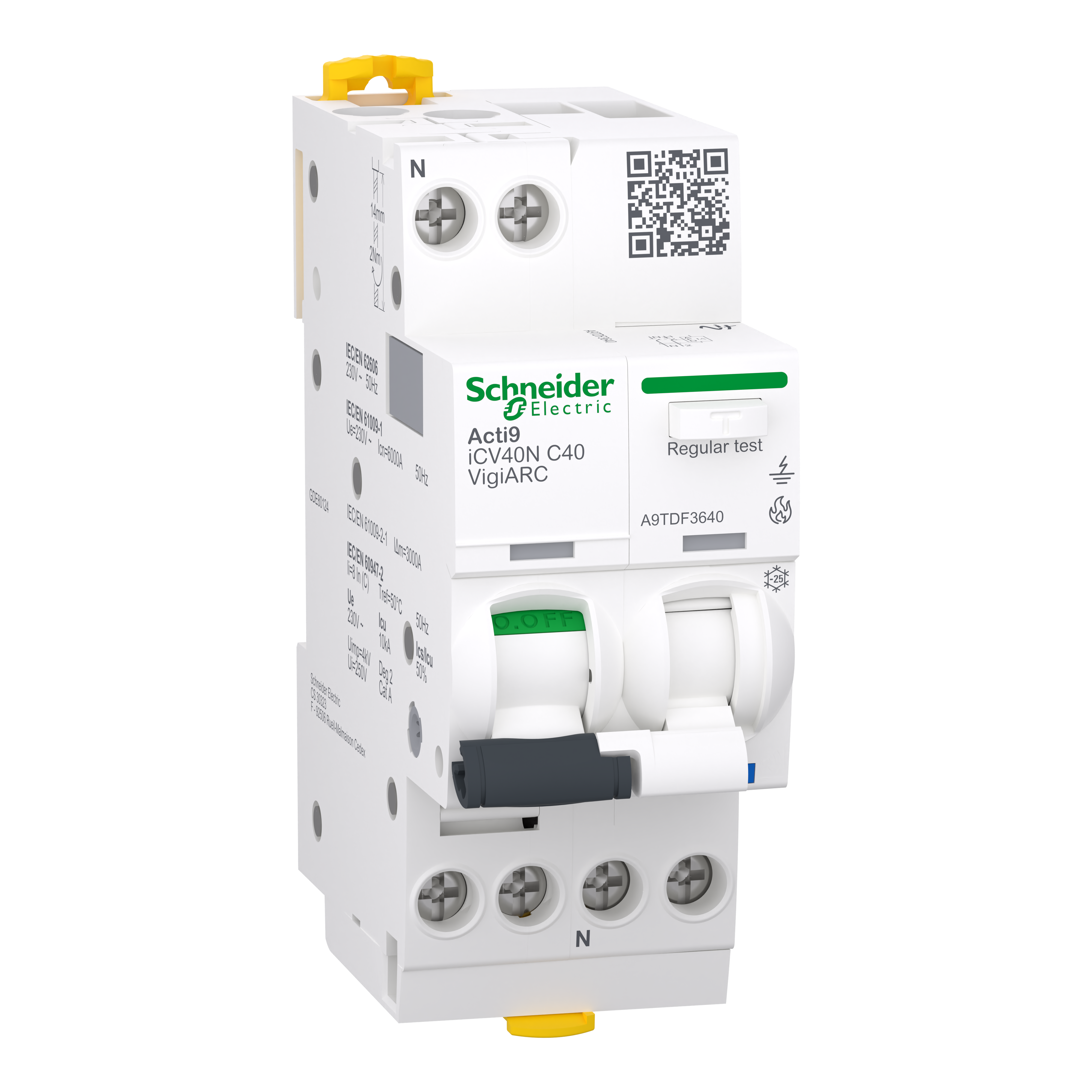 Дифференциальный выключатель Schneider Electric iCV40N 1P+N 40A 30мА 10кА C тип A-SI с УЗДП (A9TDF3640) Дифференциальный выключатель Schneider Electric iCV40N 1P+N 40A 30мА 10кА C тип A-SI с УЗДП (A9TDF3640)
