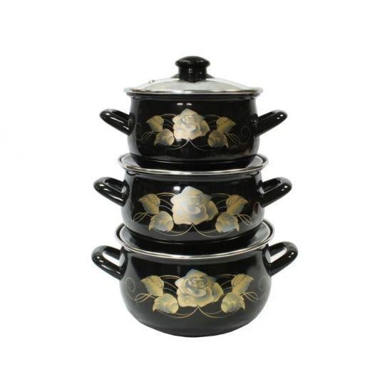 Набір каструль емальованих Interos Золота Троянда 2,1 л/3,1 л/4 л (A3040)