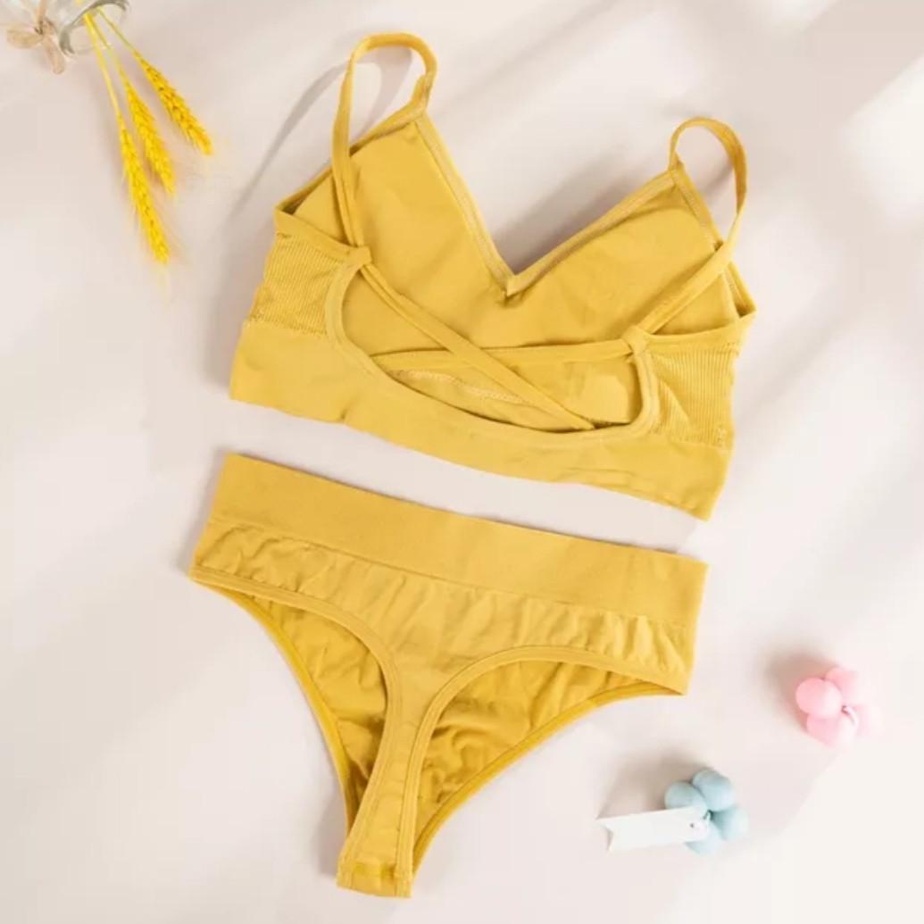 Комплект нижньої білизни в рубчик S/M Жовтий (1710526874) - фото 1