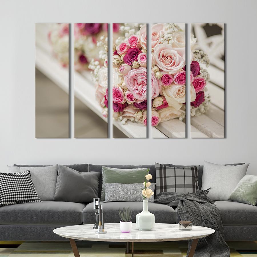 Картина на холсте Букет невесты на белой скамейке 155x95 см (1012-51)