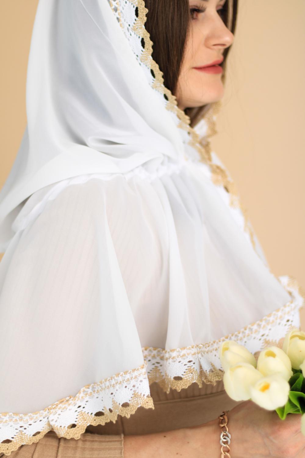 Палантин для храму на голову Білий (п022) - фото 10 Палантин для храму на голову Білий (п022) - фото 10