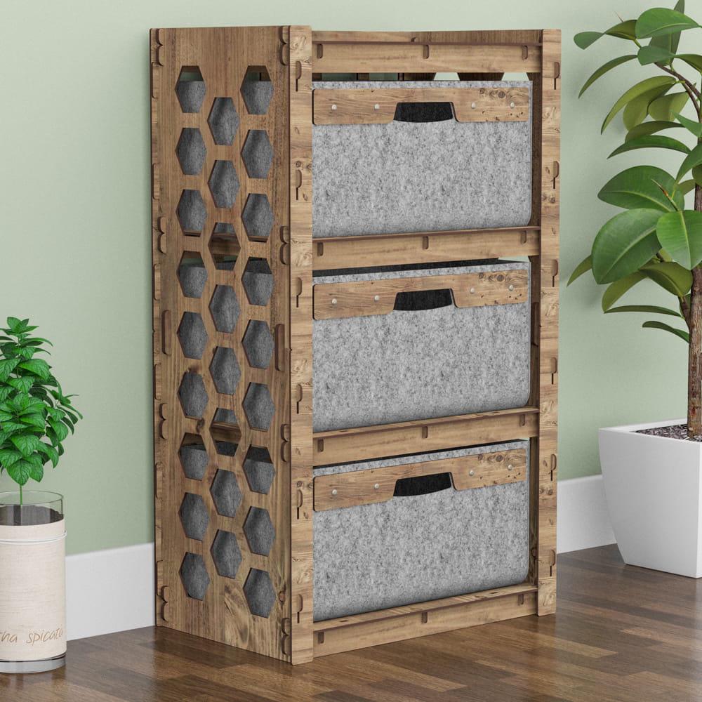 Комод для вещей Hexagonica Honeycomb на 3 ящика серые корзины 900х528х345 мм (111333) Комод для вещей Hexagonica Honeycomb на 3 ящика серые корзины 900х528х345 мм (111333)
