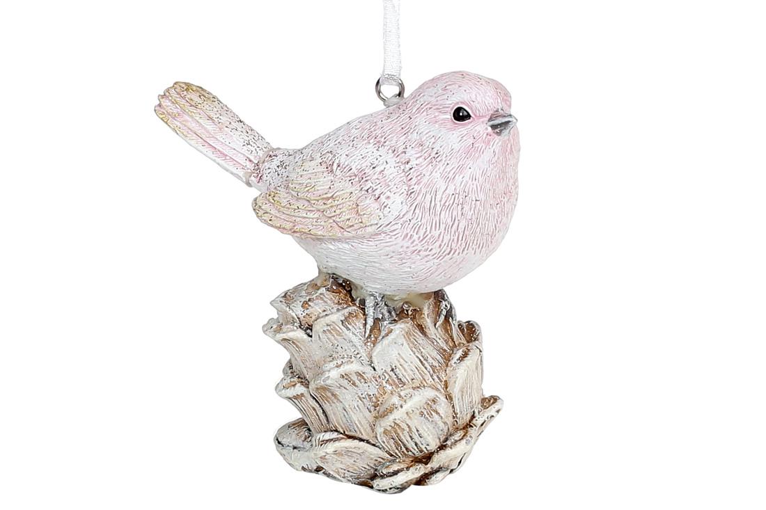 Декоративная подвеска Bonadi Птичка на шишке 9 см Бежево-розовый (707-719)