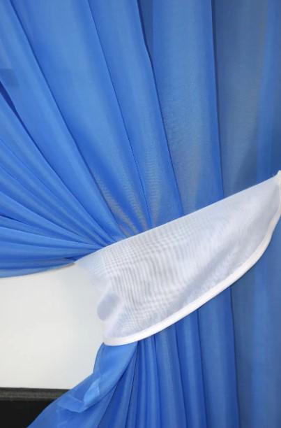 Комплект штор для кухни шифон 280х170 см Белый/Голубой (076к) - фото 4 Комплект штор для кухни шифон 280х170 см Белый/Голубой (076к) - фото 4