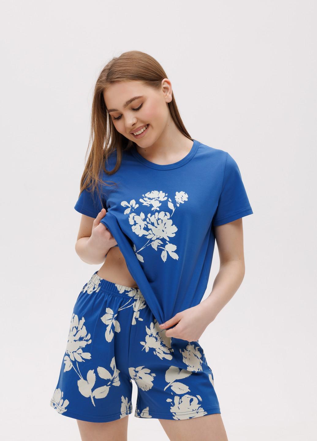 Піжама жіноча бавовняна Наталюкс з шортами та квітковим принтом S Синій (4826459404121) - фото 5 Піжама жіноча бавовняна Наталюкс з шортами та квітковим принтом S Синій (4826459404121) - фото 5