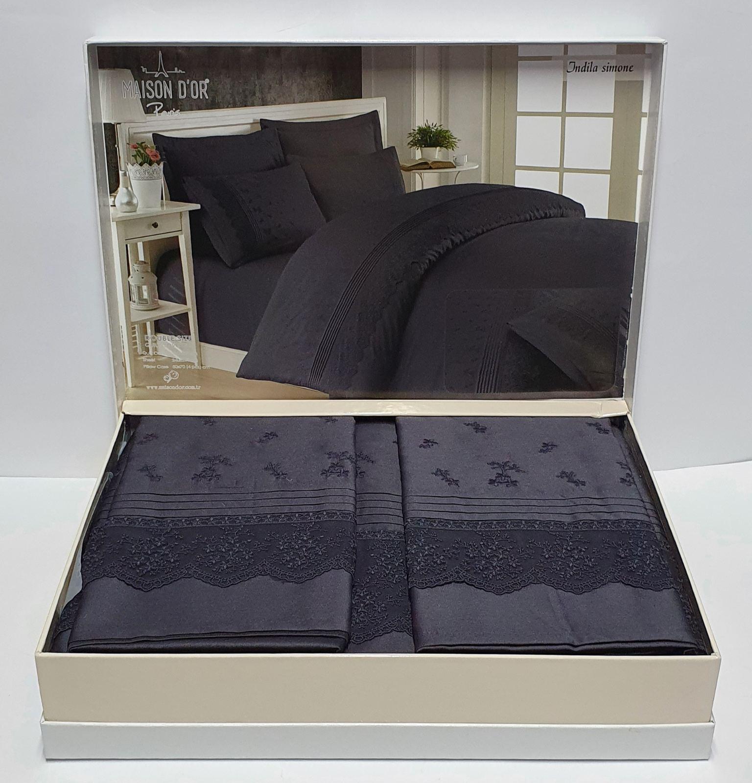 Комплект постельного белья Maison D'or R J.Simone с кружевом 200х220 Antracite (CN6145)