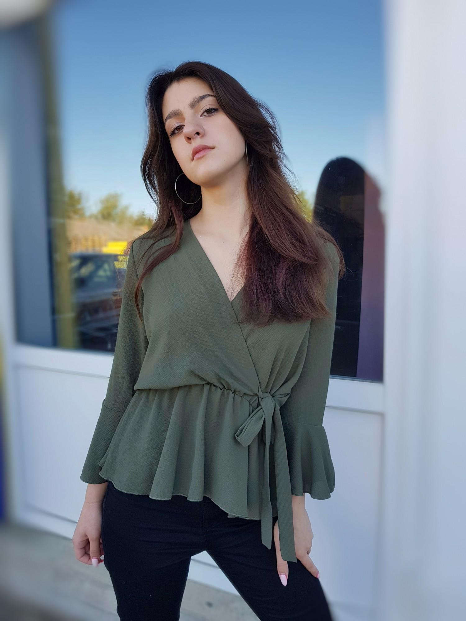 Топ с длинными рукавами на запах женский Boohoo Хаки (10364 L/46)