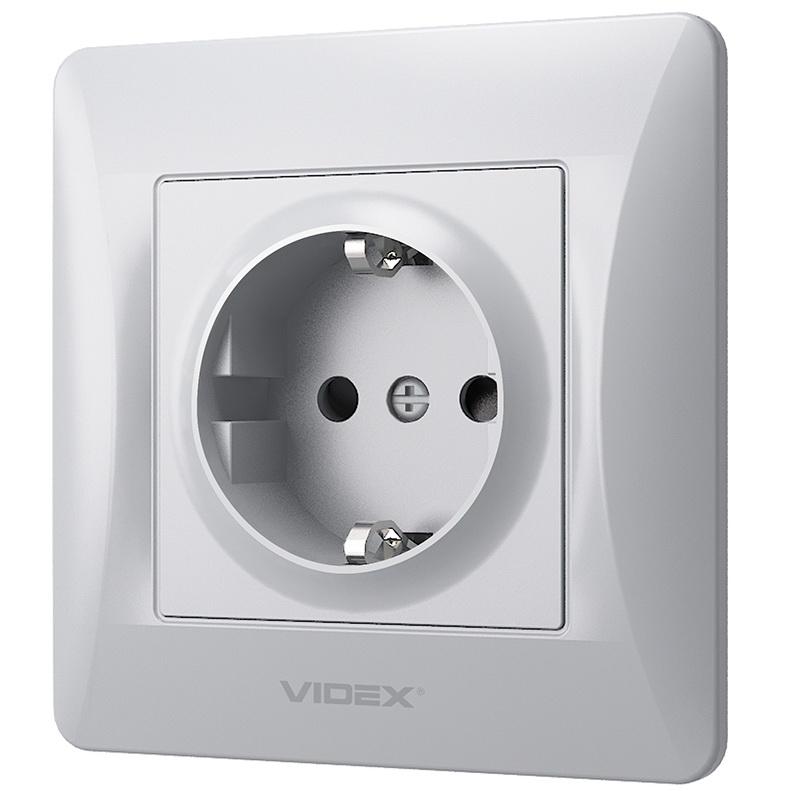 Одинарна розетка із заземленням Videx Binera VF-BNSK1G-SS Сріблястий