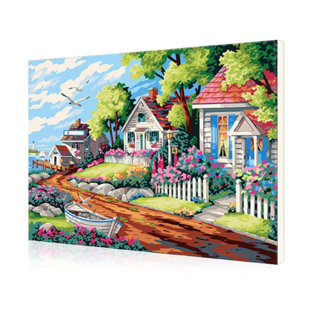 Картина по номерам Lesko DIY Приморская деревушка 40x50 см (E076)