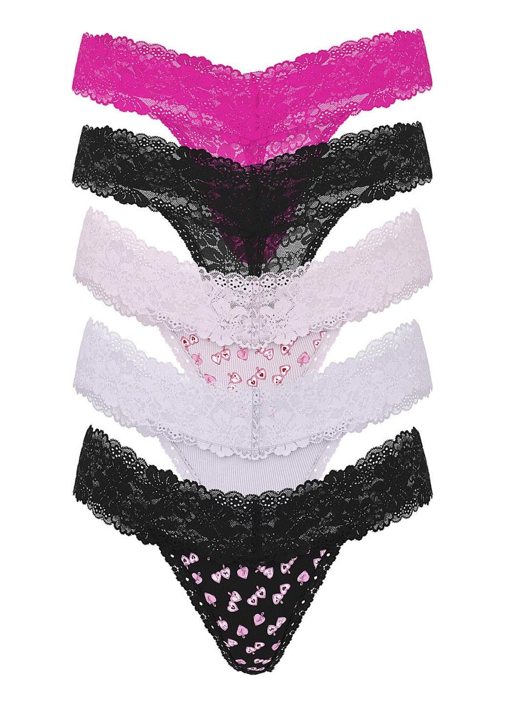 Набір мереживних трусиків Victoria's Secret Pink Wink Lace-Trim Thong S 5 шт. Різнокольоровий (3560000431249QD7S)