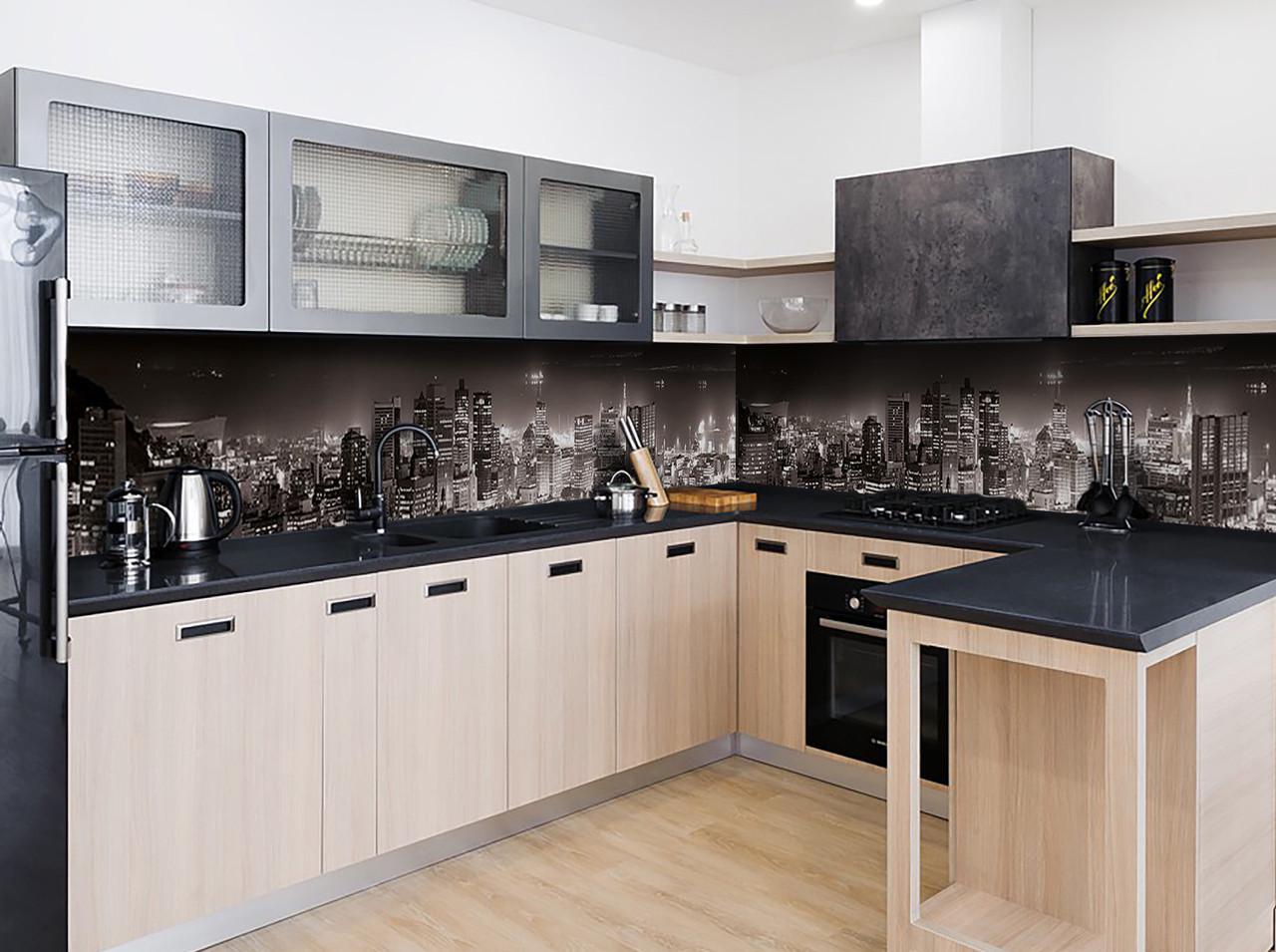 Кухонный фартук Ночной город из самоклеющейся виниловой пленки 60х300 см Серый Кухонный фартук Ночной город из самоклеющейся виниловой пленки 60х300 см Серый