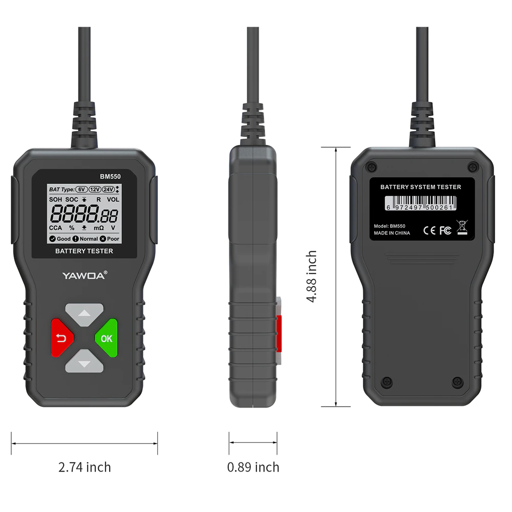 Тестер автомобільного акумулятора KINGBOLEN BM550 6 V/12 V/24 V - фото 3