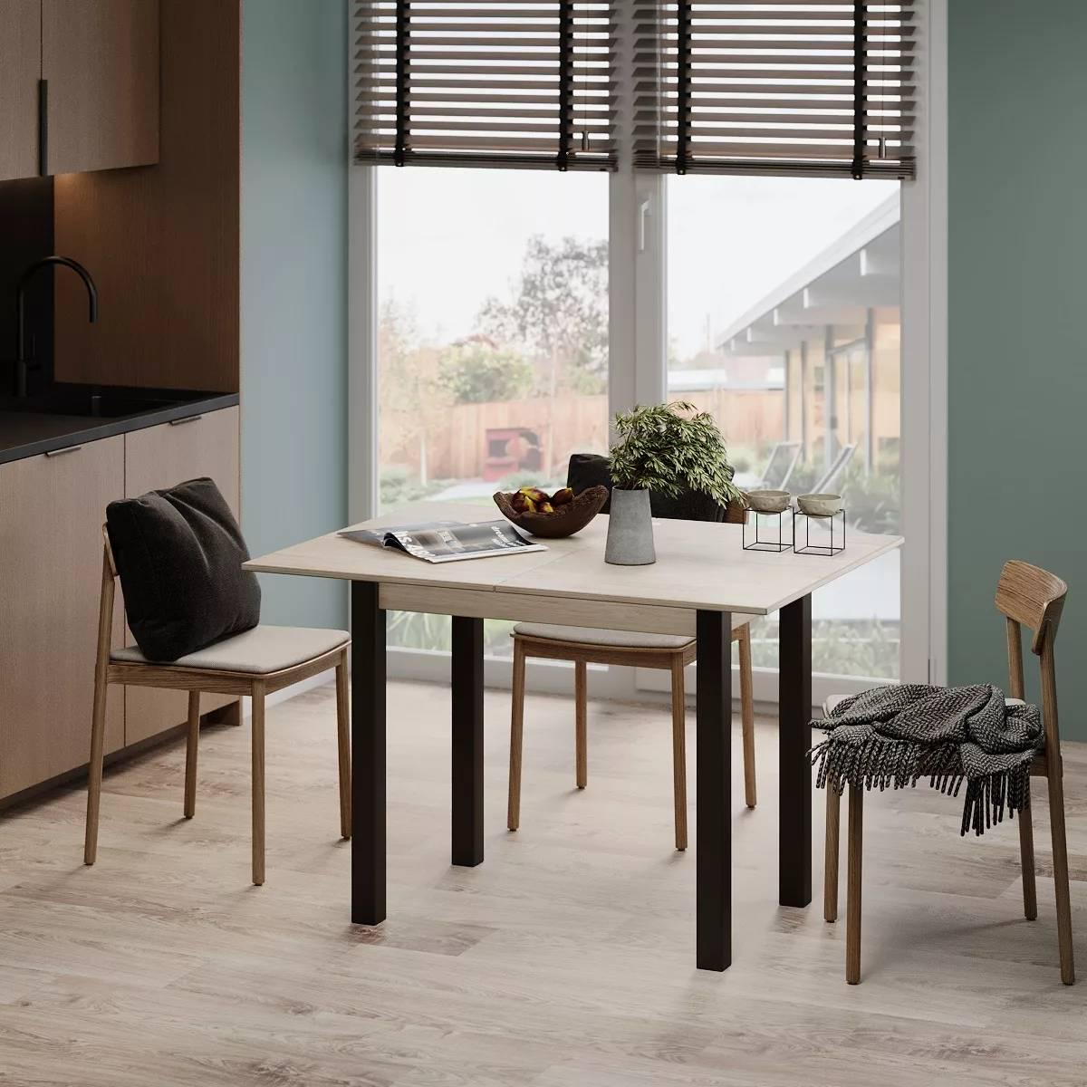 Стіл обідній розкладний AiH Dinner Glass ЛДСП/дерево/скло 90/120х75х60/90 см Гікорі Рокфорд світлий/Венге/Білий (TB16060600201)