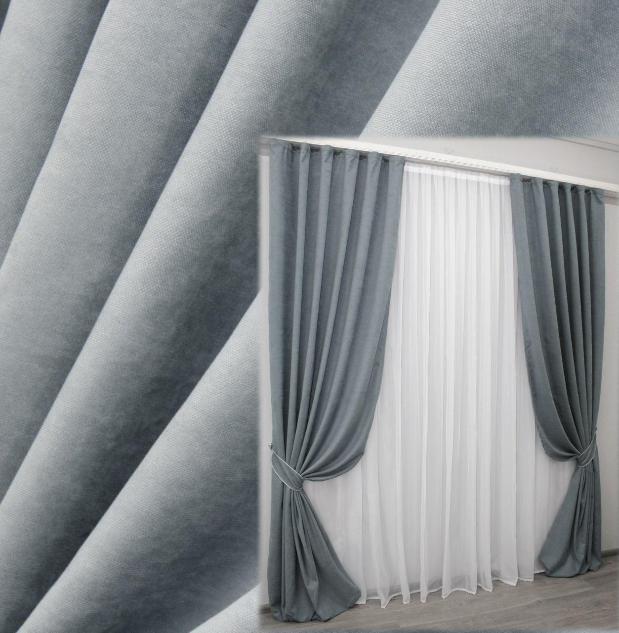 Комплект штор SPARTA микровелюр 1,5х2,7 м 2 шт. Серо-голубой - фото 11 Комплект штор SPARTA микровелюр 1,5х2,7 м 2 шт. Серо-голубой - фото 11