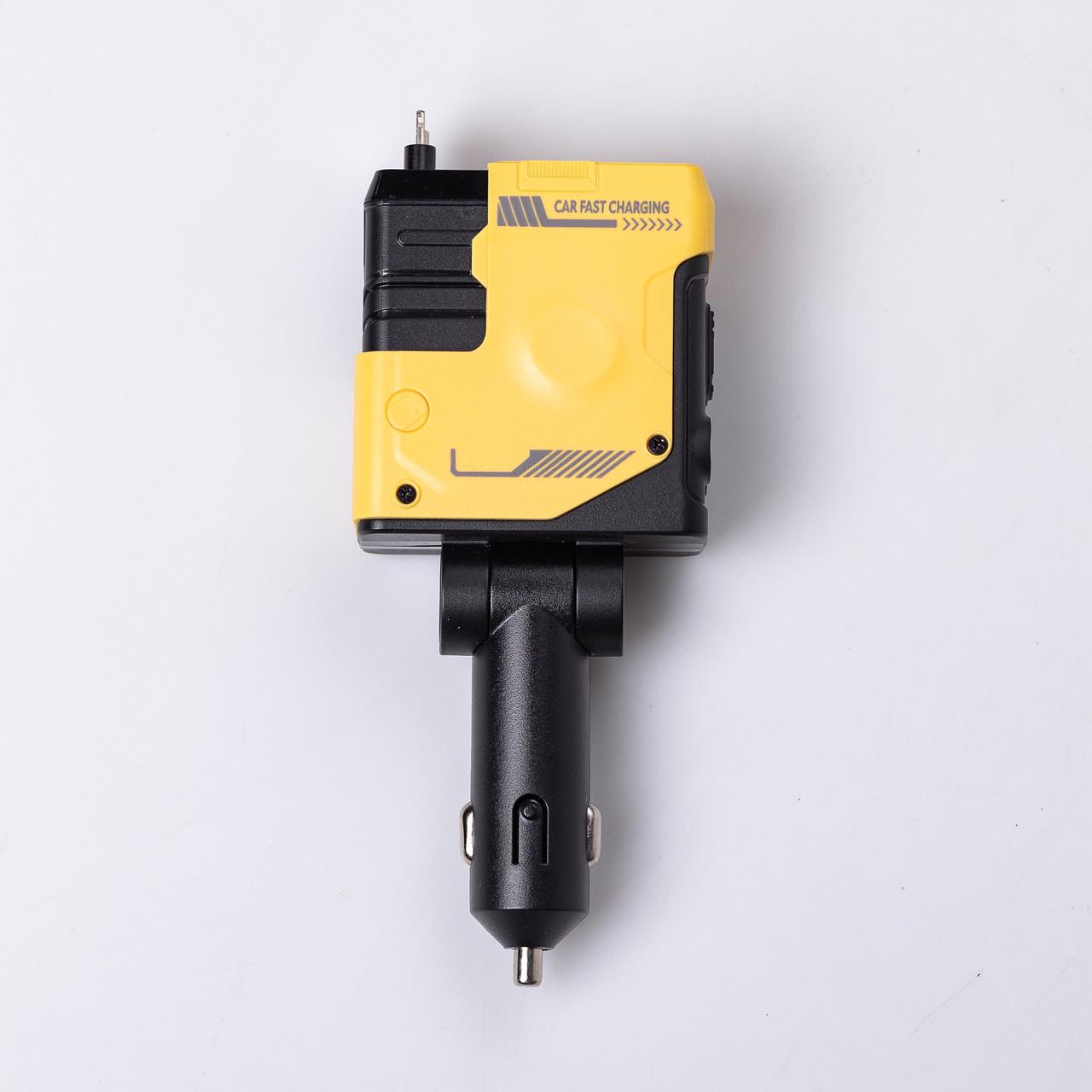 Зарядний пристрій автомобільний Mecha з висувними кабелями та портами USB/Type-C Жовтий (6835) - фото 5 Зарядний пристрій автомобільний Mecha з висувними кабелями та портами USB/Type-C Жовтий (6835) - фото 5