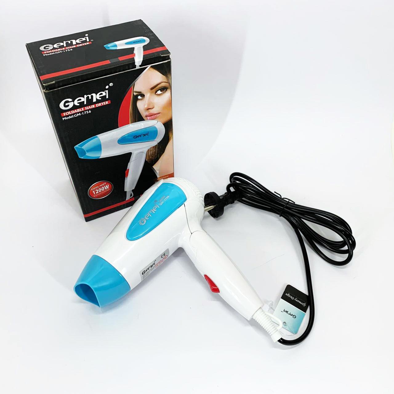 Фен для волосся складаний дорожній Gemei GM-1756 1200 Вт Блакитний
