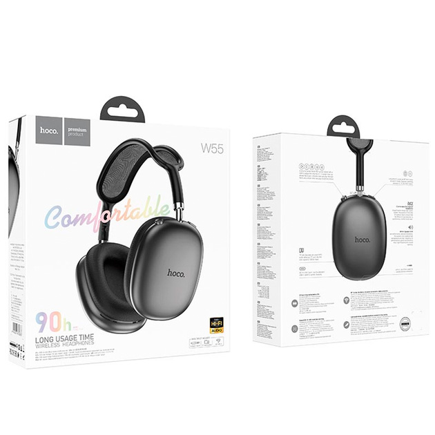 Наушники беспроводные Hoco Bluetooth-наушники с микрофоном Черный (W55) - фото 3 Наушники беспроводные Hoco Bluetooth-наушники с микрофоном Черный (W55) - фото 3