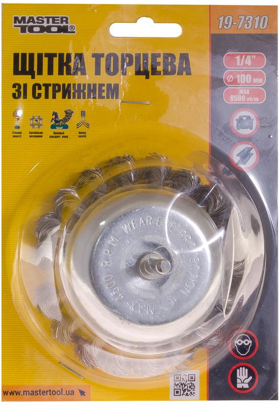 Щітка торцева Mastertool з плетеного дроту 100 мм зі стрижнем 1/4" (19-7310) - фото 2