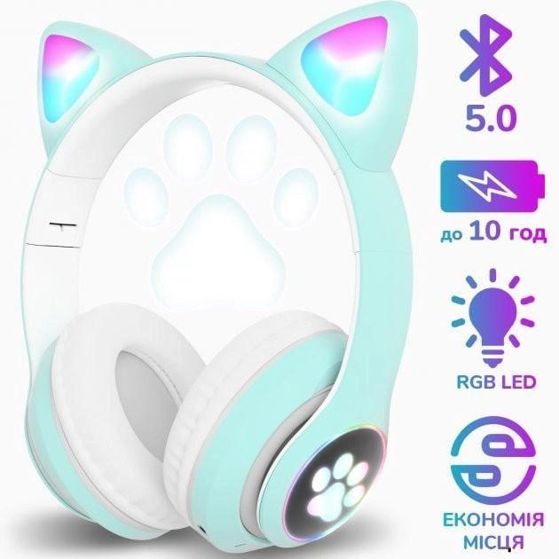 Навушники бездротові дитячі Мяу Cat з LED вушками на Bluetooth з мікрофоном та AUX кабелем Лавандовий (300-3-3) - фото 7