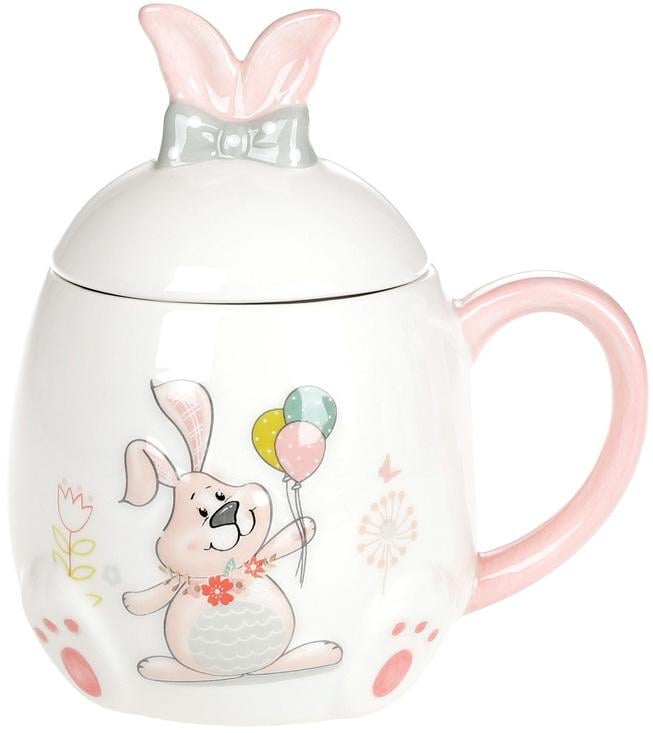 Чашка керамічна Веселий кролик з кришкою 450 мл