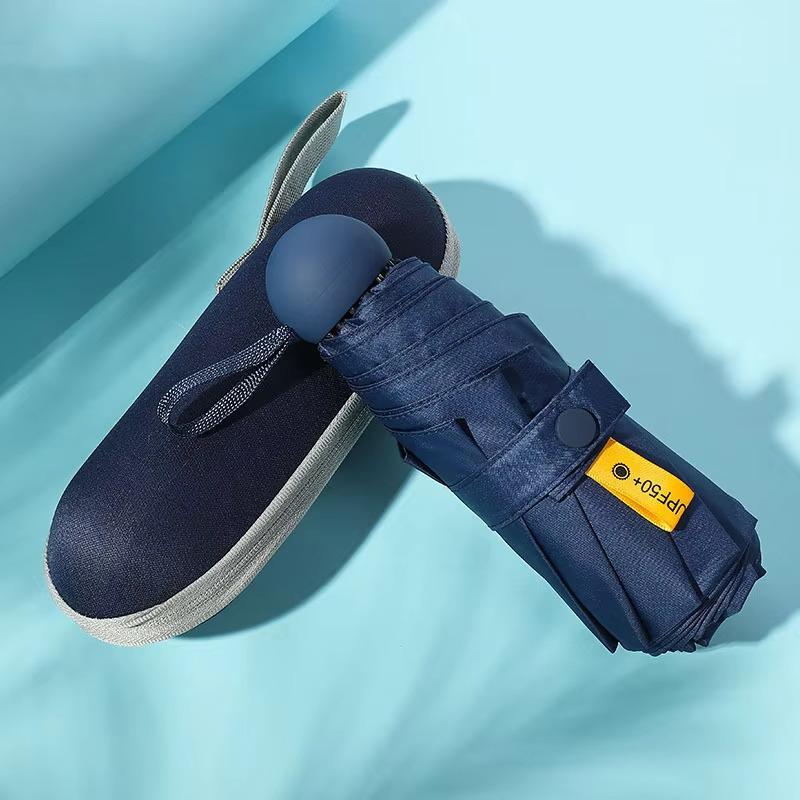 Парасолька кишенькова від дощу/сонця міні у футлярі механічна 8 спиць Темно-синій