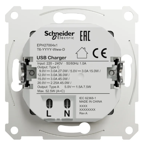 Розетка Schneider Asfora Electric USB А+С 3 А 45 Вт Антрацит (27688429) - фото 2