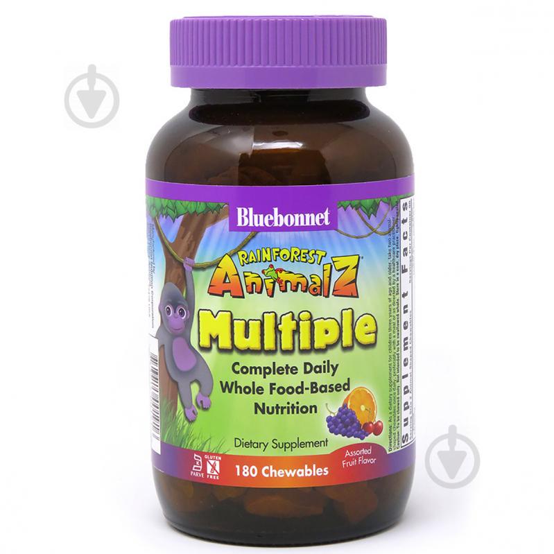Мультивитамины для детей Bluebonnet Nutrition Rainforest Animalz Вкус Фруктов 180 жев. таб.