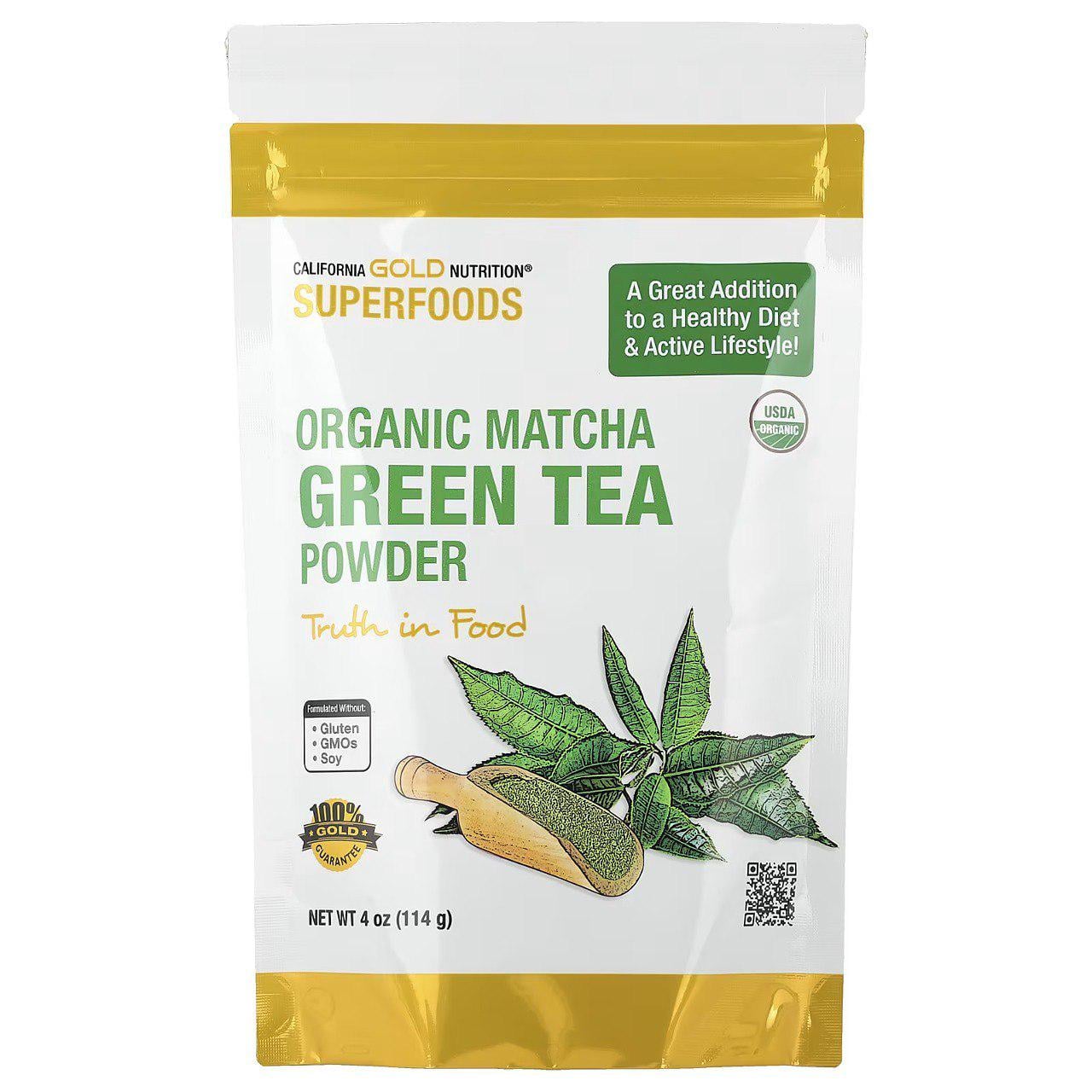 Чай зеленый матча California Gold Nutrition Superfoods Органический порошок 114 г (25999396)