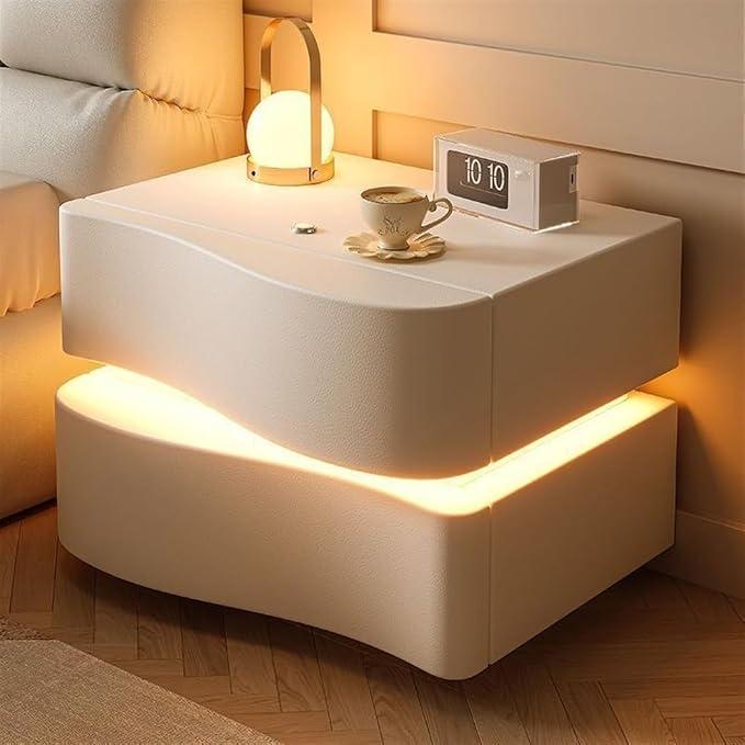 Тумба приліжкова з екошкіри з LED підсвічуванням 50x43x42 см Білий (md-17583)
