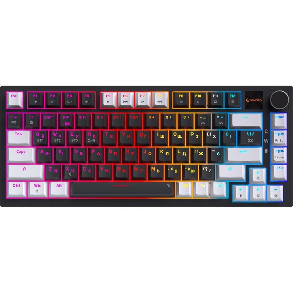 Клавиатура беспроводная механическая GamePro Asgard Valhalla Pro 81 клавиша Rainy Switch RGB ENG/UKR Black/White (MK160B-D-Pro)