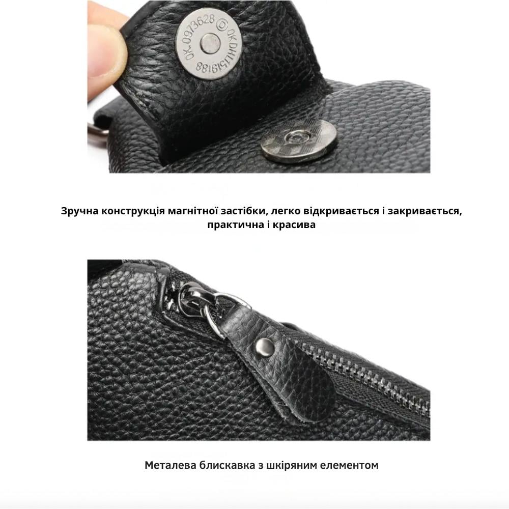 Чоловіча сумка-слінг Lorian з натуральної шкіри із зовнішніми кишенями на блискавці та магніті Чорний (LR 259202-black) - фото 8 Чоловіча сумка-слінг Lorian з натуральної шкіри із зовнішніми кишенями на блискавці та магніті Чорний (LR 259202-black) - фото 8