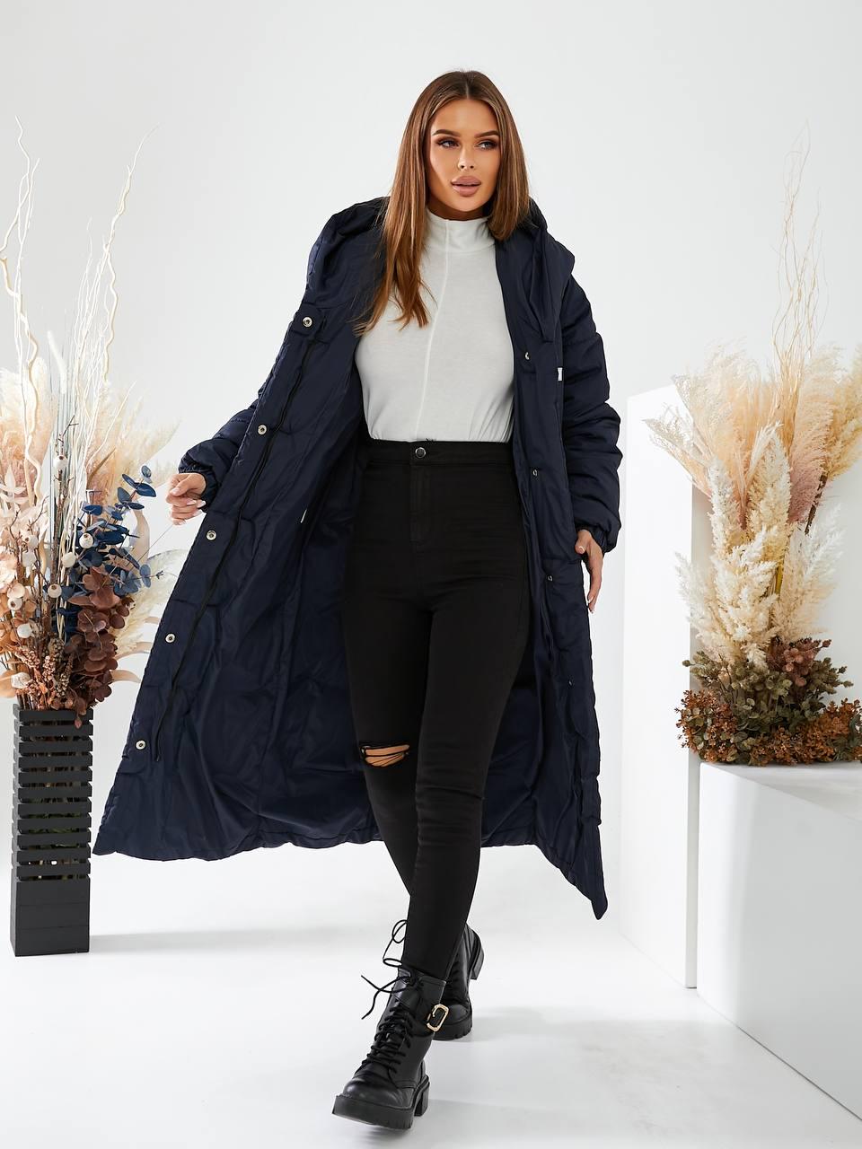 Куртка-пальто зимнее длинное Аiza А520 р. 42-44 Синий (А520_синій 42-44) - фото 5