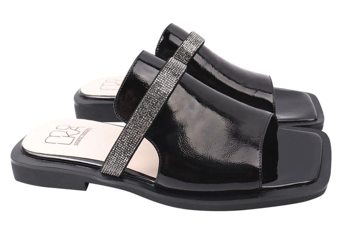 Шлепанцы женские Molka из лаковой кожи на низком ходу с открытой пятой р. 39 Черный (164-21LSHC)