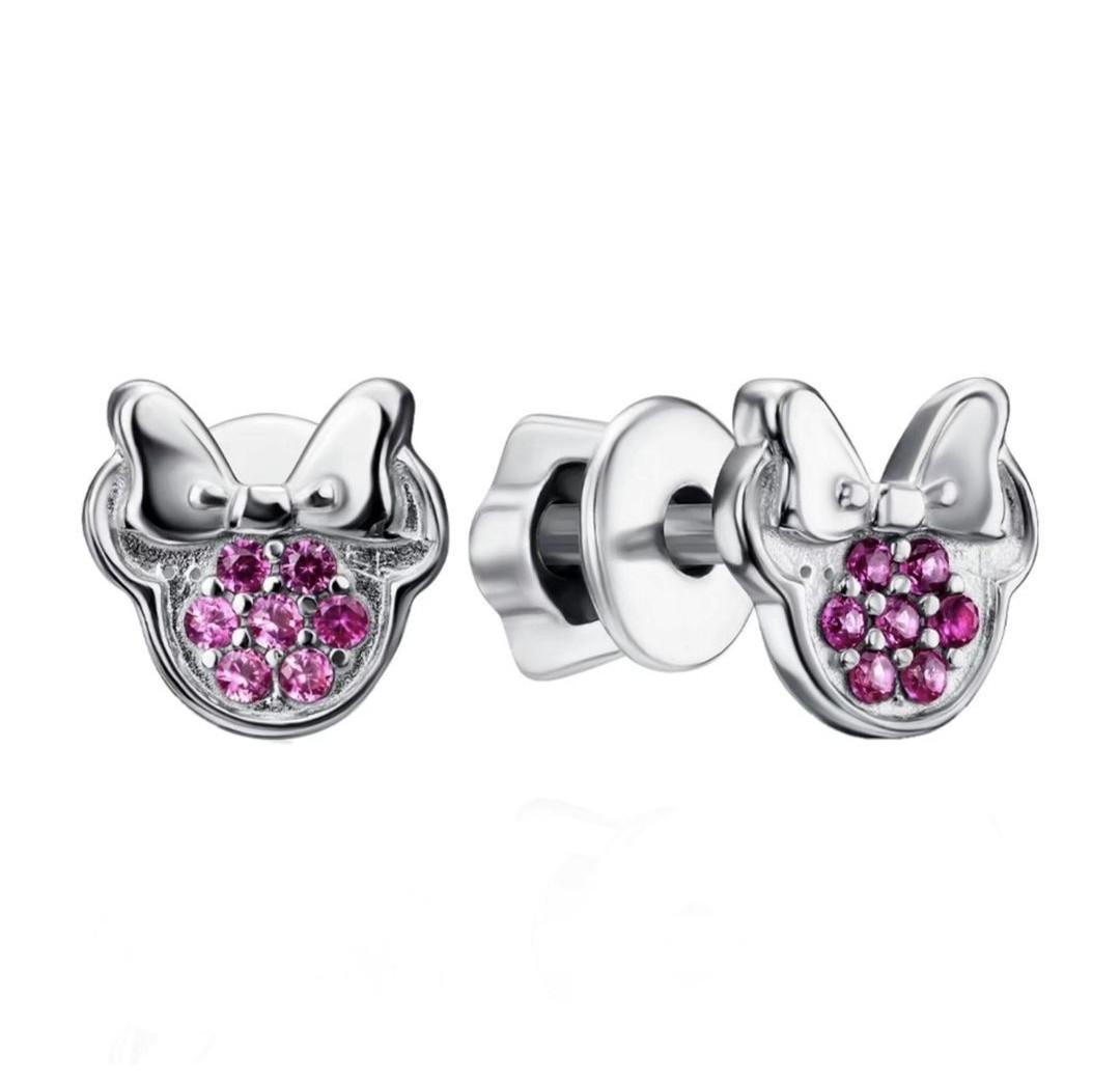 Серьги на закрутках Микки в розовых камнях серебро 925 пробы 1,23 г(82905рб)