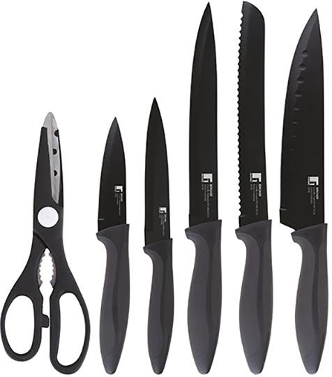 Набір кухонних ножів Bergner Osaka 6 пр. з антибактеріальним покриттям (BG-9075-BK)