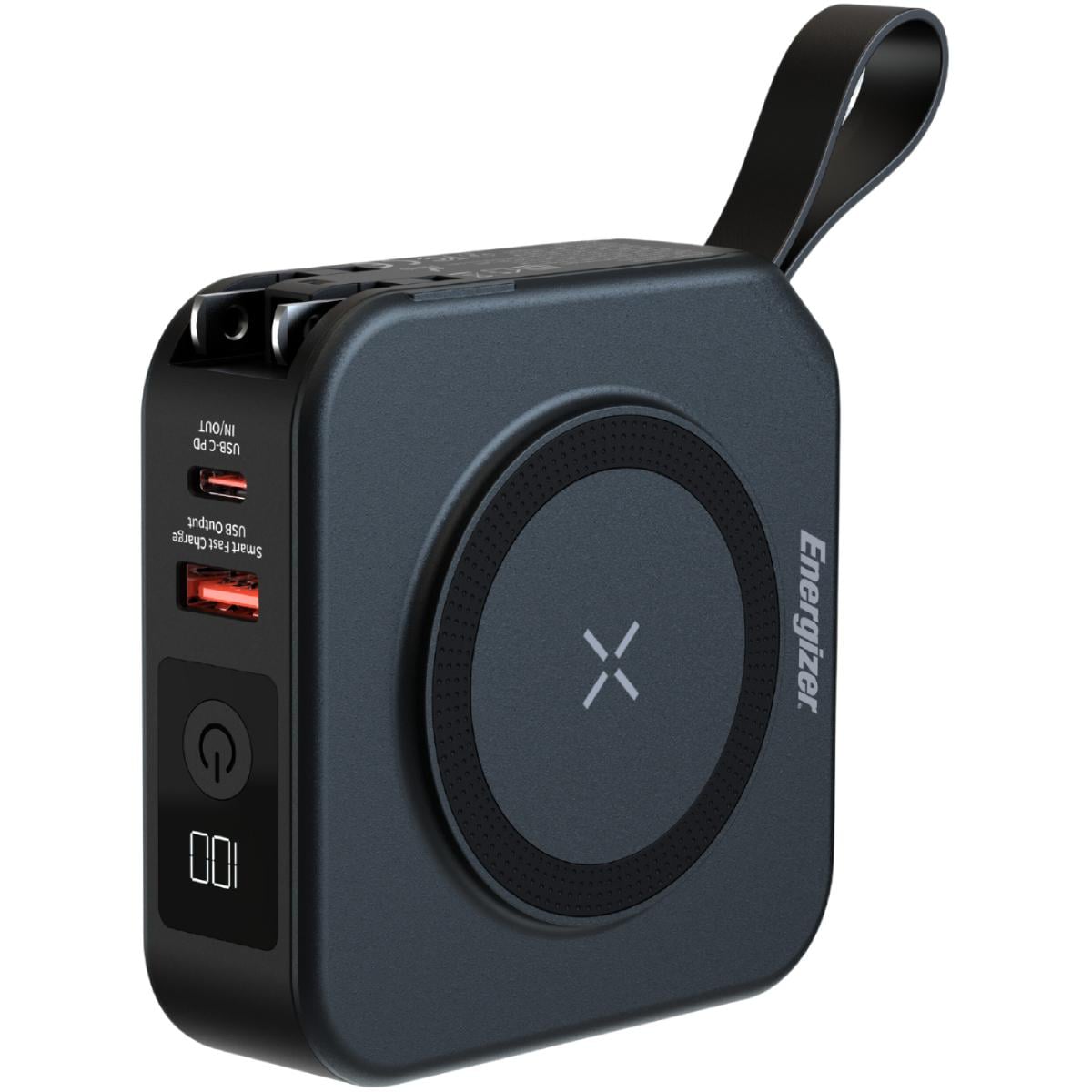 Повербанк Energizer Magnetic Wireless 10000 mAh 20W PD AC зарядка QI-15W Built-In Type-C USB USB-C In/Out Black (QM10001AC)