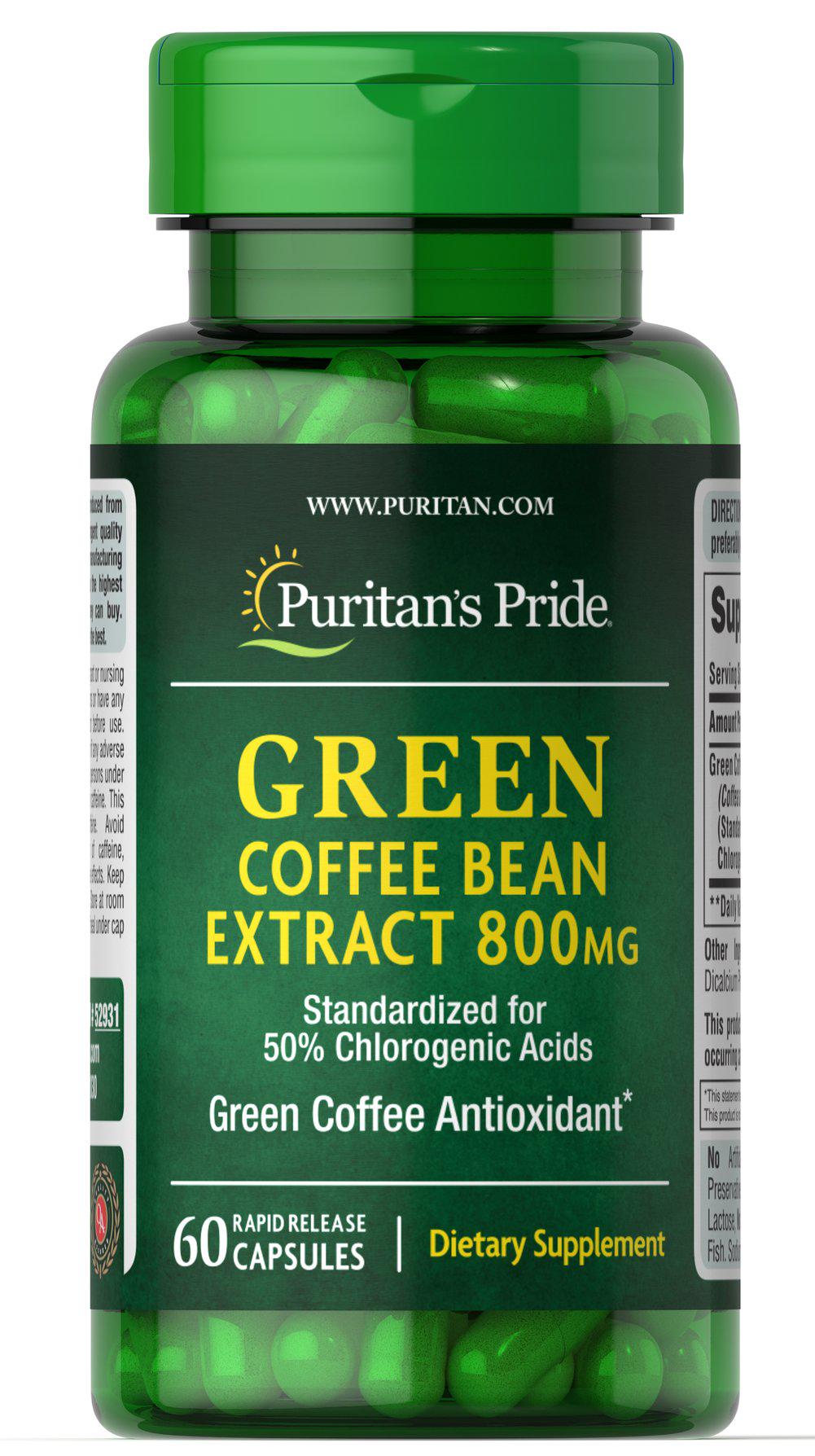 Экстракт для похудения Puritan's Pride Green Coffee Bean Extract 800 мг 60 Caps