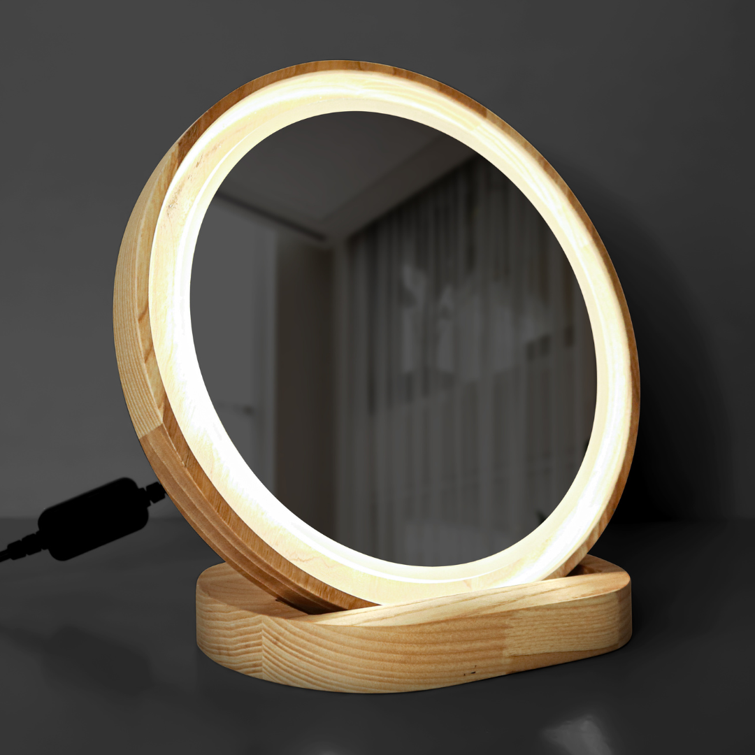 Зеркало косметическое для макияжа Luxury Wood Libra Ясень с LED-подсветкой настольное круглое 22 см (L22-A-F) - фото 2