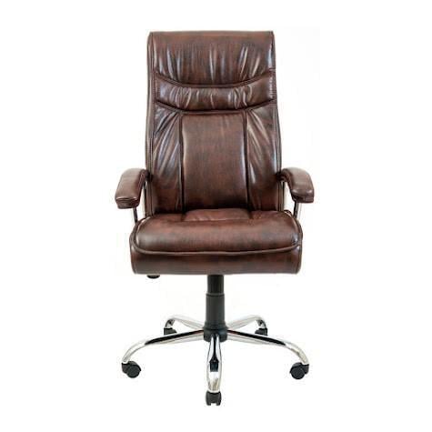 Кресло офисное компьютерное Burgas VIP Хром M1 Tilt натуральная кожа Lux Madras Коричневый