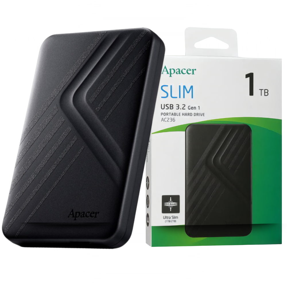 Жесткий диск внешний Apacer USB 3.1 портативный 1 тб Черный (AC236-1ТБ)